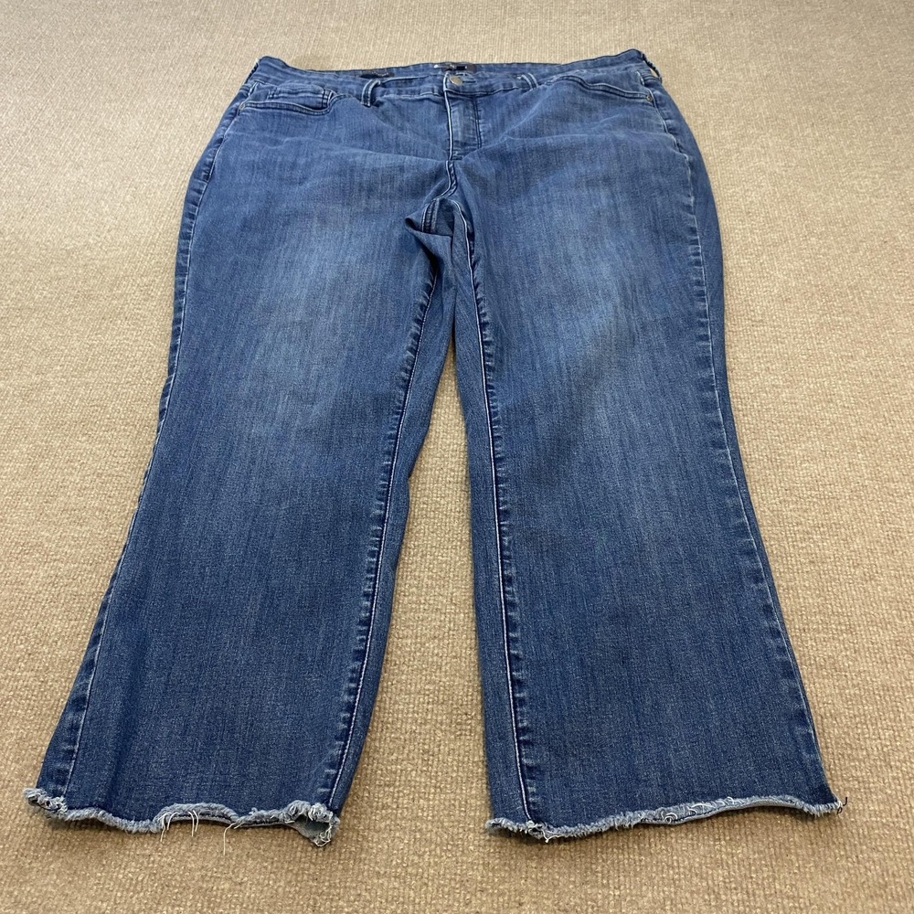 NYDJ Marilyn Straight Jeans Womens 20W Blue Med Wash High Rise Stretch Fringe
